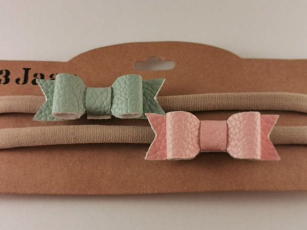 Nylon Haarband Mint/Oud Roze Set van 2